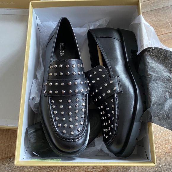 ❌SOLD❌ Michael Kors black leather studded loafers - Picture 1 of 6